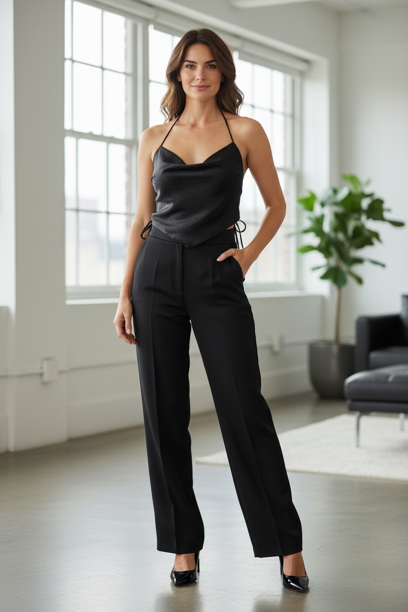 Allover Hot Fix Tie Back Halter Top