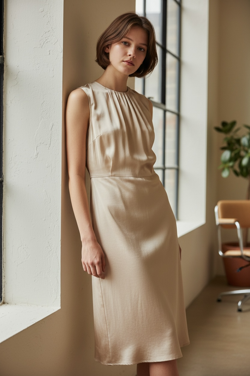 Pleated MIDI Dress With Belt