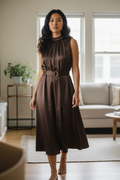 Pleated Midi Dress With Belt